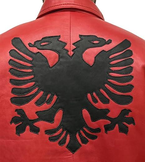Mens Drakes Albanian Flag Red Leather Varsity Jacket