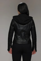 Biker Leather Jacket with Removable Hood