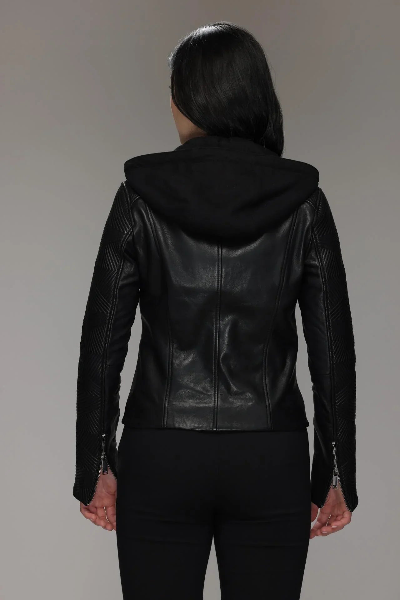 Biker Leather Jacket with Removable Hood