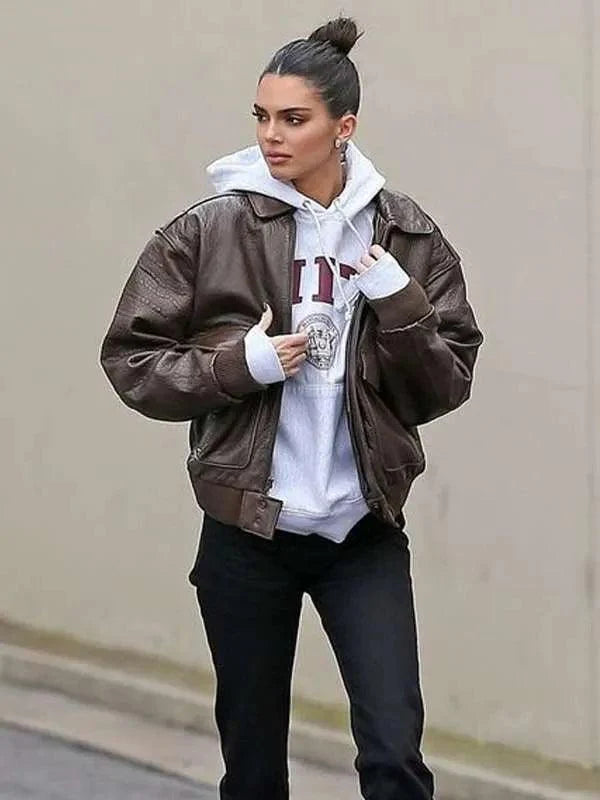 Kendall Jenner Brown Leather Jacket