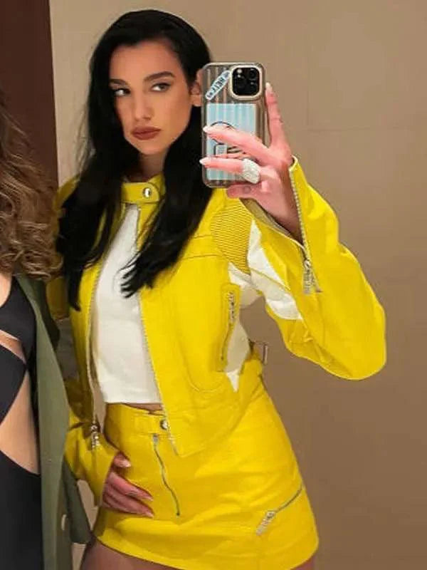 Dua Lipa Spongebob 2023 Yellow Leather Jacket