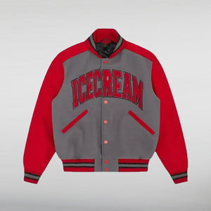 ICECREAM College Varsity Gray and Red Jacket HNA Leather