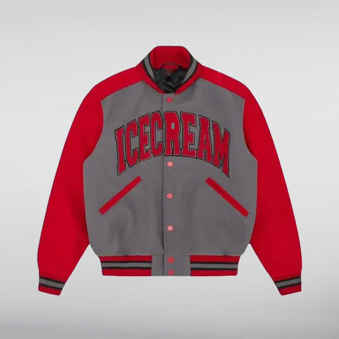 ICECREAM College Varsity Gray and Red Jacket HNA Leather