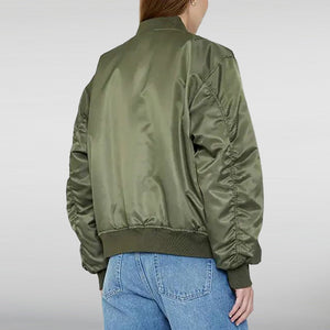 Women's Leon Army Green Bomber Jacket HNA Leather