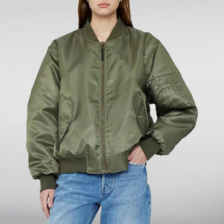Women's Leon Army Green Bomber Jacket HNA Leather