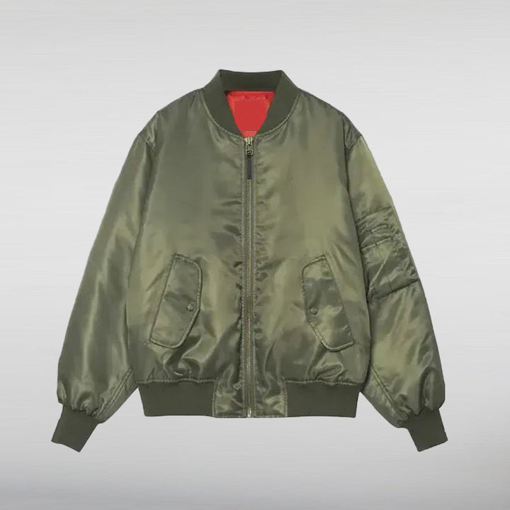 Women's Leon Army Green Bomber Jacket HNA Leather