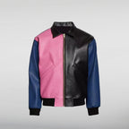 Justin Bieber Pink Black and Blue Bomber Leather Jacket HNA Leather