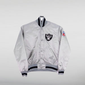 Las Vegas Raiders 80's Silver Satin Jacket HNA Leather