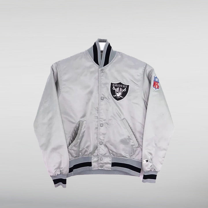 Las Vegas Raiders 80's Silver Satin Jacket HNA Leather