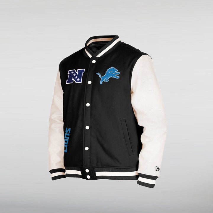 Black Wool Detroit Lions Varsity Jacket