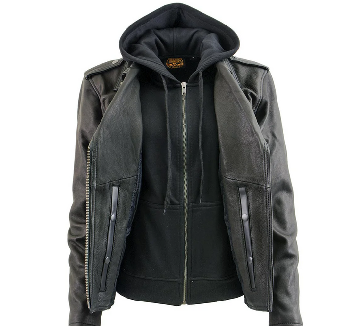 Vented Leather Jacket with Removable Hoodie