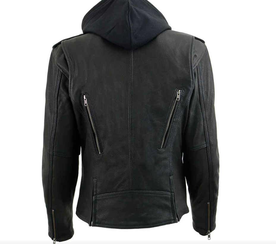Vented Leather Jacket with Removable Hoodie