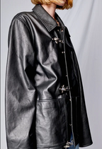 Black Leather Fireman Field Coat
