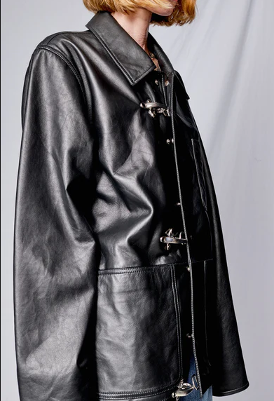Black Leather Fireman Field Coat