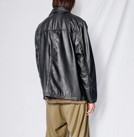 Black Leather Fireman Field Coat