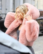 Gigi Hadid Pink Faux Fur Jacket