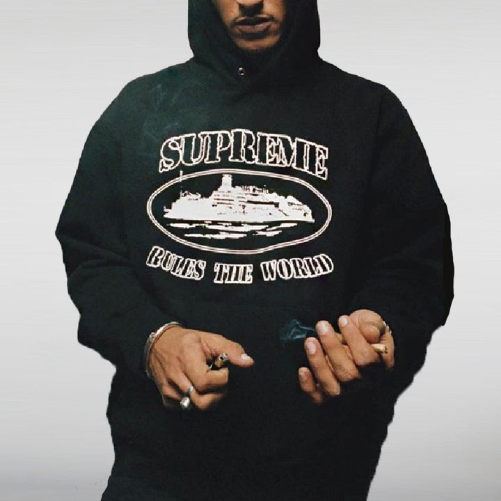 Supreme x Corteiz Rule The World Hoodie HNA Leather