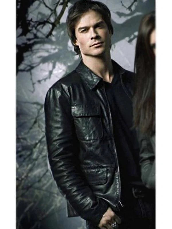 Vampire Diaries Damon Salvatore Leather Jacket