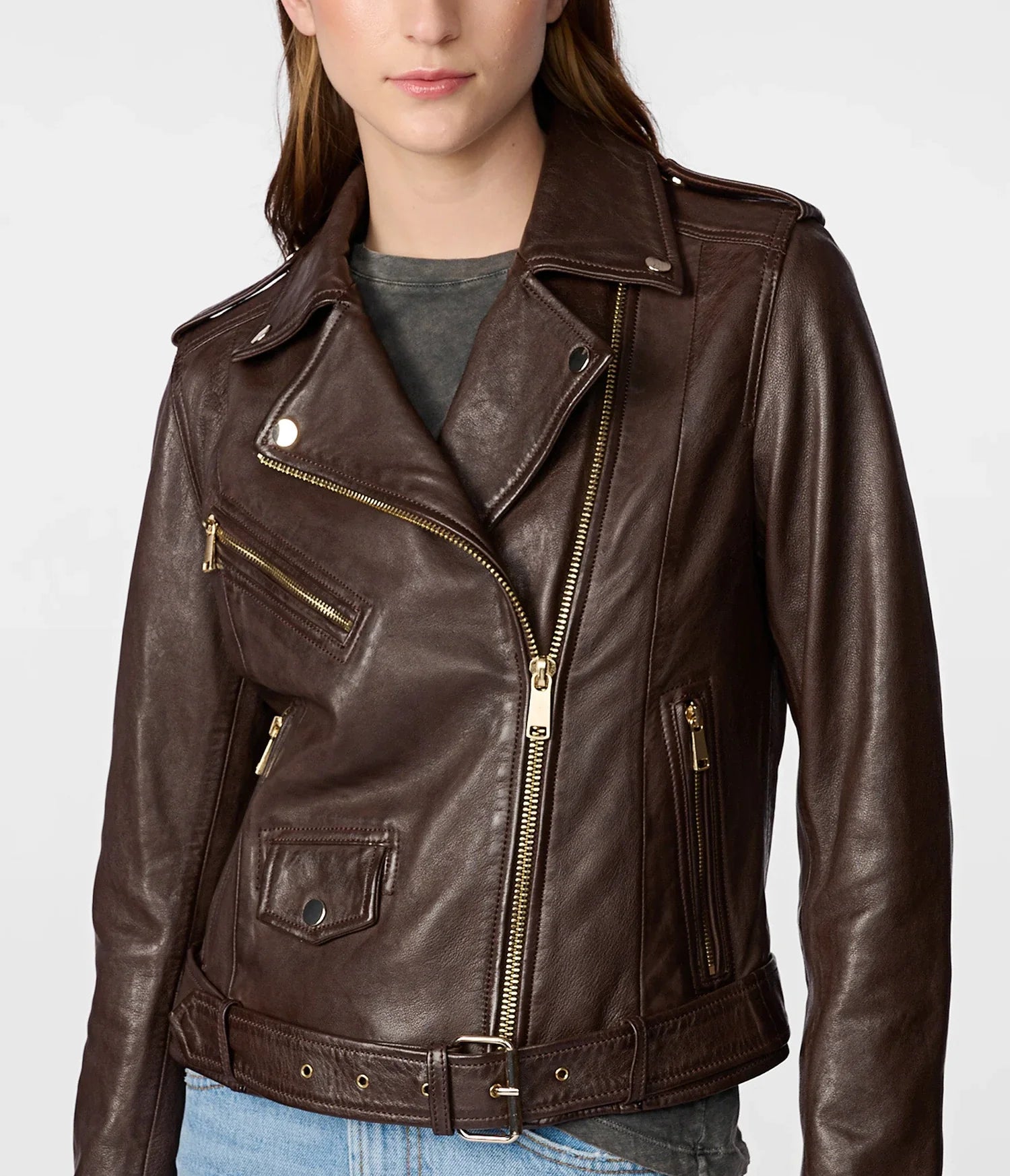Moto Leather Jacket with Gold Hardware
