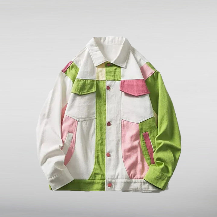 Weirdcore Multicolored Colorblock Jean Jacket