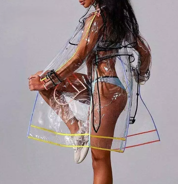 Clear Vinyl Trench Rain Jacket