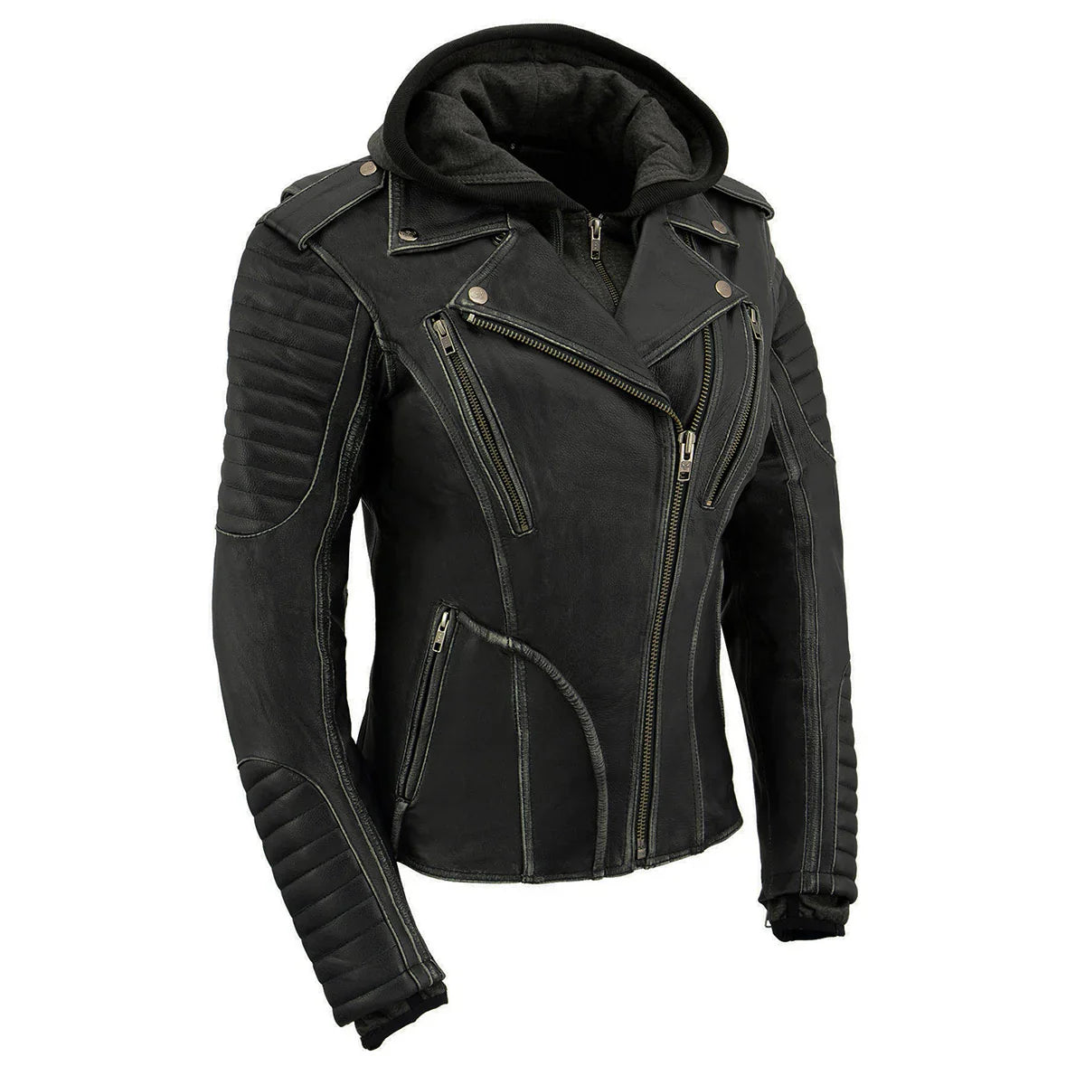 Vented Leather Jacket with Removable Hoodie