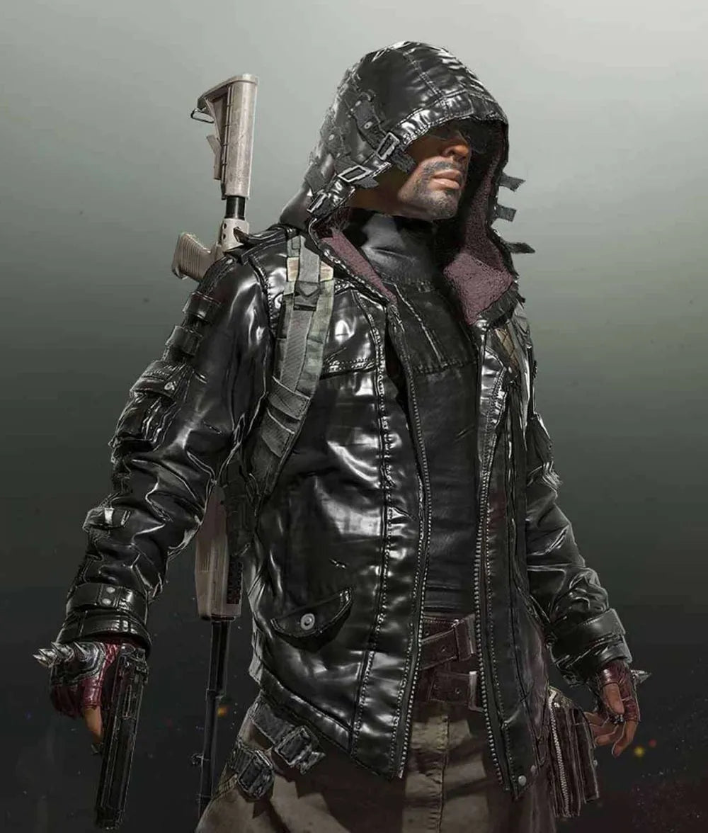 PUBG Leather Hooded Trench Coat