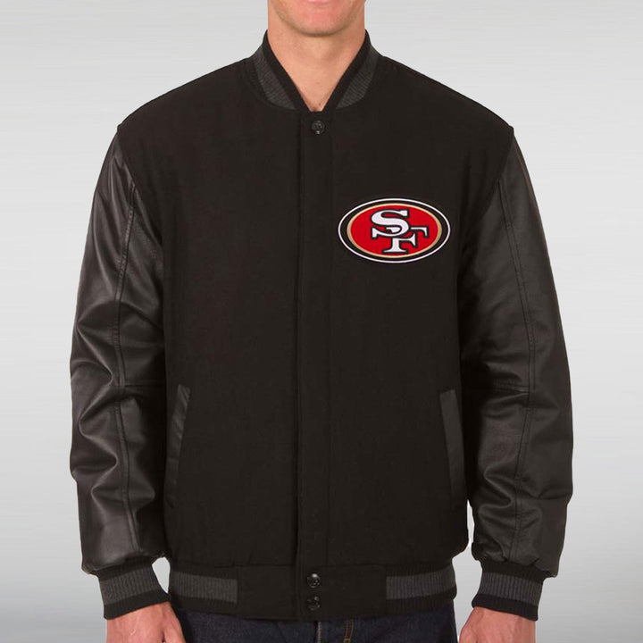 SF 49ers Black Wool Varsity Jacket - HNA Jackets 