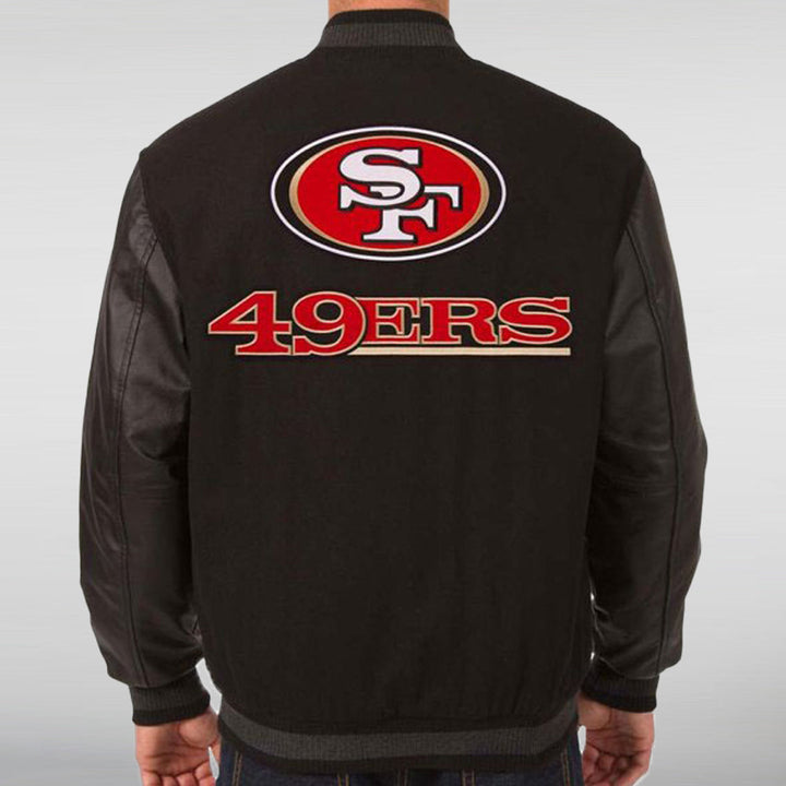 SF 49ers Black Wool Varsity Jacket - HNA Jackets 