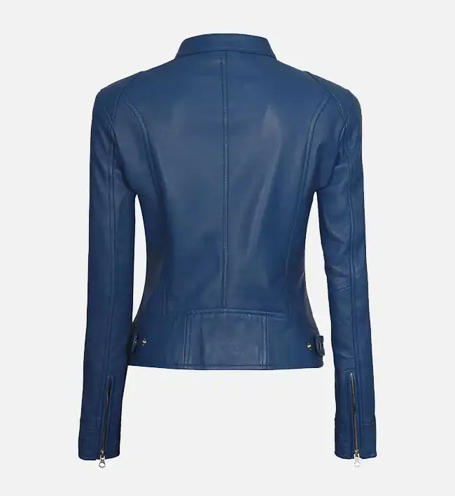 Blue Cafe Racer Leather Jacket
