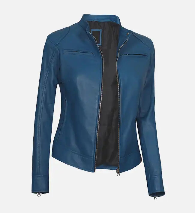 Blue Cafe Racer Leather Jacket